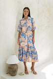 Carys Blue Orange Floral Belted Midi Dress