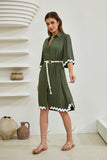 Keller Khaki Green Ric Rac Midi Dress