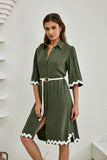Keller Khaki Green Ric Rac Midi Dress