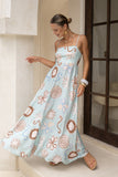 Lari Blue Abstract Flared Maxi Dress