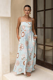 Lari Blue Abstract Flared Maxi Dress