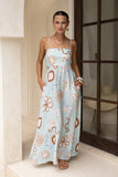 Lari Blue Abstract Flared Maxi Dress