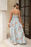 Lari Blue Abstract Flared Maxi Dress