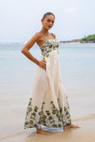 Sabina Green Tropical Flared Maxi Dress