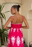 Lula Hot Pink Abstract Flared Maxi Dress