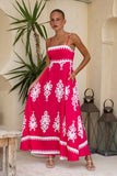 Lula Hot Pink Abstract Flared Maxi Dress