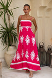 Lula Hot Pink Abstract Flared Maxi Dress