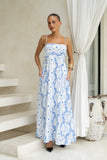 Fiora Blue Floral Flared Maxi Dress