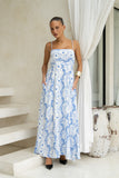 Fiora Blue Floral Flared Maxi Dress