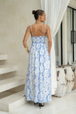 Fiora Blue Floral Flared Maxi Dress