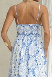 Fiora Blue Floral Flared Maxi Dress