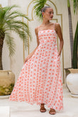 Rosaia Red Boho Floral Flared Maxi Dress
