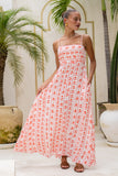 Rosaia Red Boho Floral Flared Maxi Dress