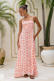 Rosaia Red Boho Floral Flared Maxi Dress