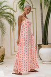 Rosaia Red Boho Floral Flared Maxi Dress