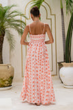 Rosaia Red Boho Floral Flared Maxi Dress
