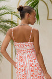 Rosaia Red Boho Floral Flared Maxi Dress