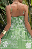 Esmira Green Abstract Flared Maxi Dress