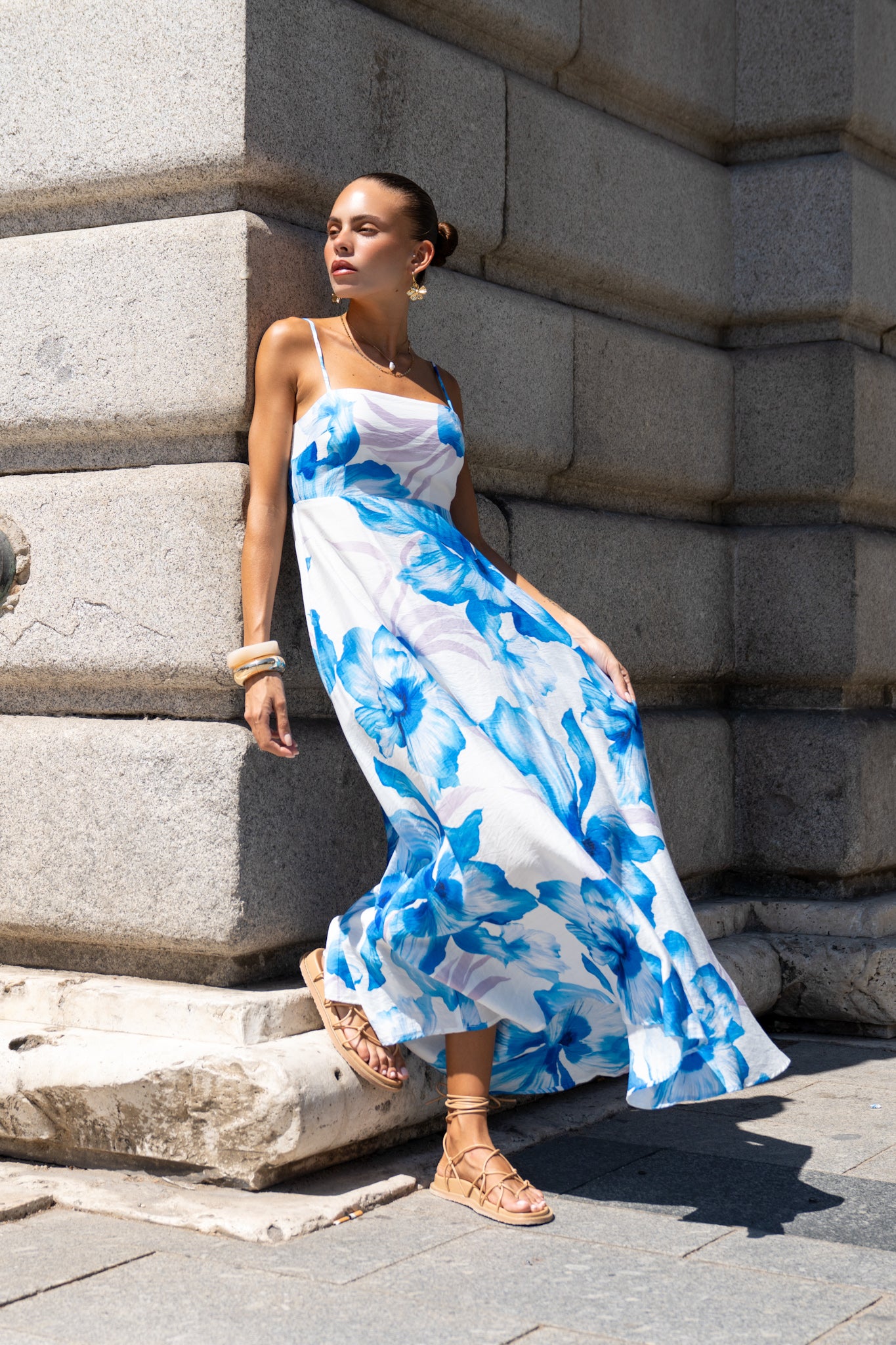 HEYCHIC Aiselle Blue Floral Flared Maxi Dress, AU 10 HEYCHIC Aiselle Blue Floral Flared Maxi Dress, AU 10