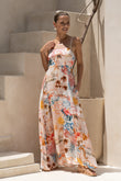Lumeia Pink Tropical Flared Maxi Dress