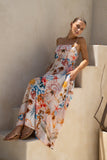 Lumeia Pink Tropical Flared Maxi Dress