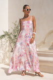Gezelle Pink Floral Flared Maxi Dress