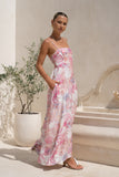 Gezelle Pink Floral Flared Maxi Dress