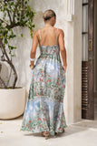 Elysara Green Tropical Flared Maxi Dress