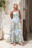 Elysara Green Tropical Flared Maxi Dress