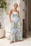 Elysara Green Tropical Flared Maxi Dress