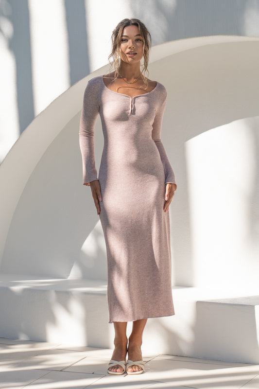 Effie Pink Long Sleeve Ribbed Maxi Dress