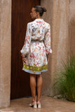 Lauriane Multicolour Abstract Belted Long Sleeve Mini Dress