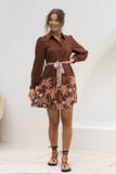 Eriselle Brown Tropical Belted Long Sleeve Mini Dress