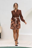 Eriselle Brown Tropical Belted Long Sleeve Mini Dress