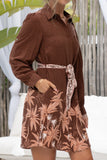 Eriselle Brown Tropical Belted Long Sleeve Mini Dress