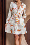 Kaya Orange Tiger Abstract Belted Long Sleeve Mini Dress