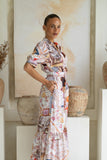 Kasia Beige Lilac Abstract Belted Midi Dress