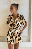 Zelina Brown Leopard Spot Playsuit