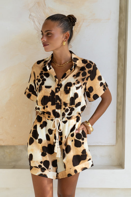 Zelina Brown Leopard Spot Playsuit