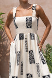 Selene Beige Abstract Square Neck Maxi Dress