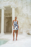 Morgana Beige Navy Floral Sweetheart Strapless Mini Dress