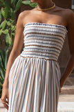 Sena Navy Brown Stripe Strapless Midi Dress