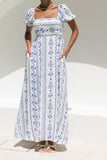 Antheia Blue Floral Puff Sleeve Maxi Dress