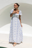 Antheia Blue Floral Puff Sleeve Maxi Dress