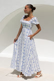 Antheia Blue Floral Puff Sleeve Maxi Dress
