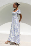 Antheia Blue Floral Puff Sleeve Maxi Dress