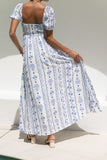 Antheia Blue Floral Puff Sleeve Maxi Dress