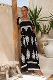 Luna Black Abstract Puff Sleeve Maxi Dress