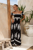 Luna Black Abstract Puff Sleeve Maxi Dress