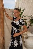 Luna Black Abstract Puff Sleeve Maxi Dress